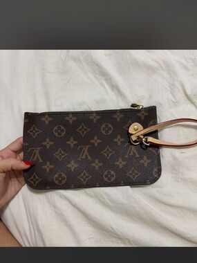 Designer Monogram Wristlet Pouch in Brown